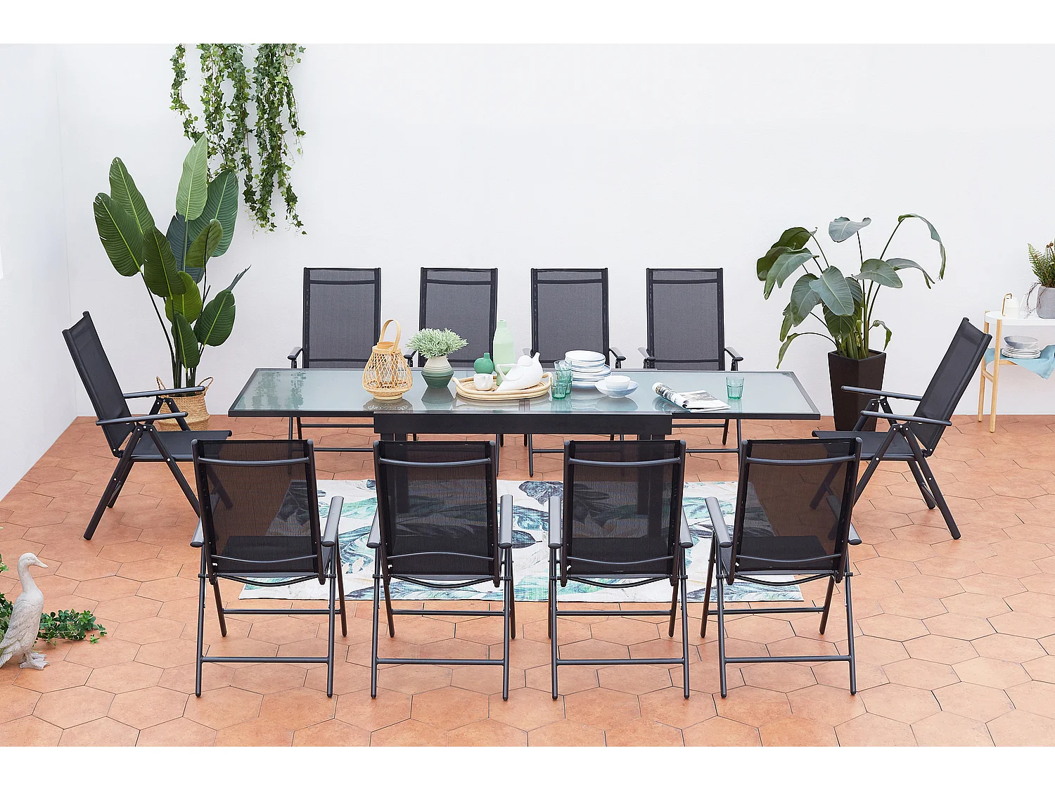 Uitschuifbare tuinset in grijs aluminium + 10 stoelen BRESCIA