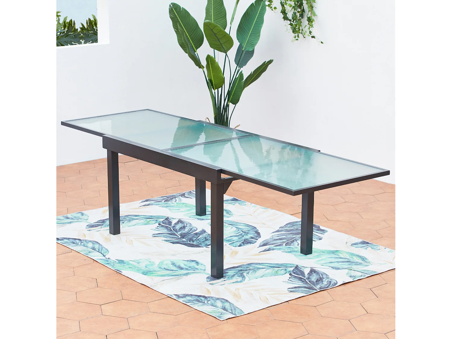 Conjunto de jardín de aluminio: mesa extensible + 10 sillas textileno BRESCIA