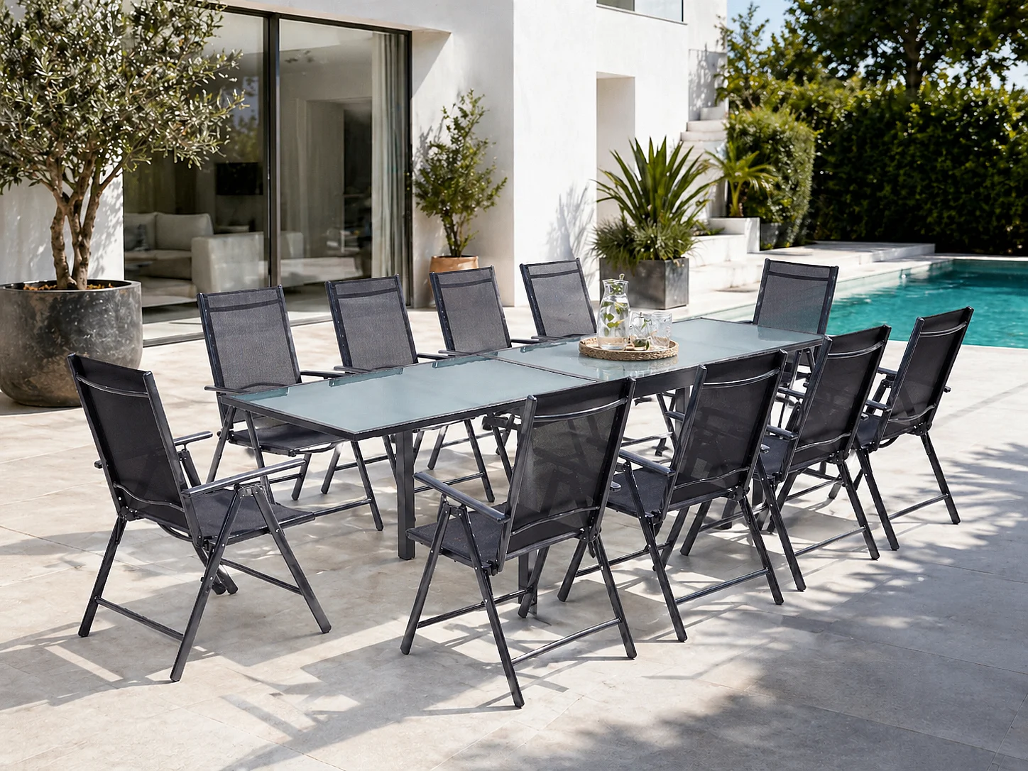 Erweiterbares Gartenmöbelset in Grau aus Aluminium + 10 Stühle BRESCIA