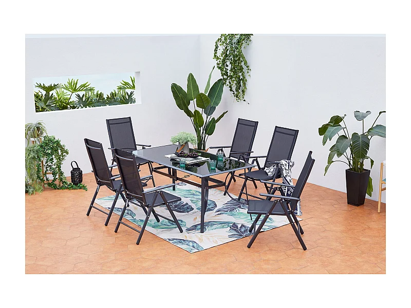 Gartenmöbelset für 6 Personen aus schwarzem Aluminium RIMINI