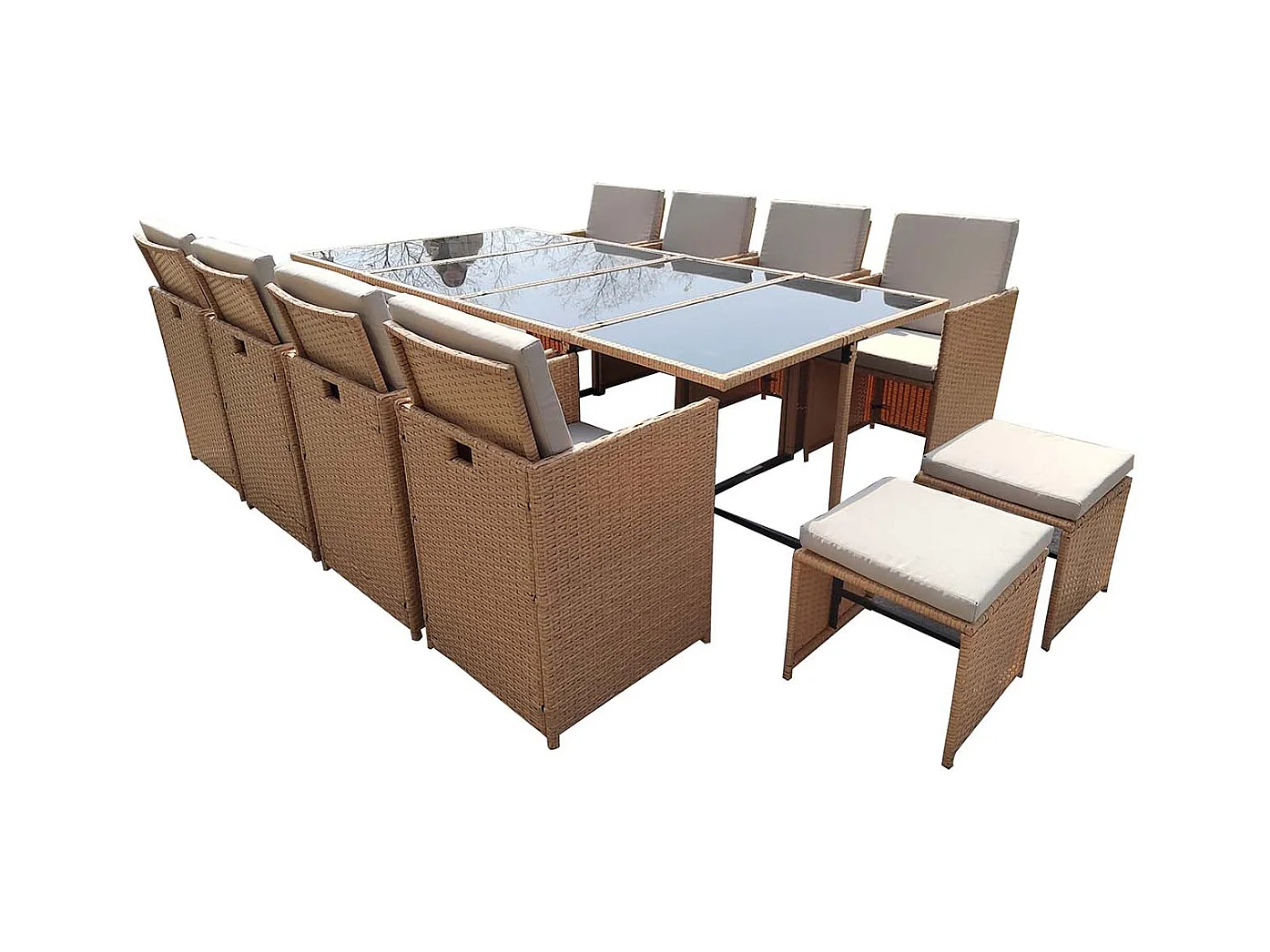 Salon de jardin encastrable résine tressée naturel 12 places FLORIDA