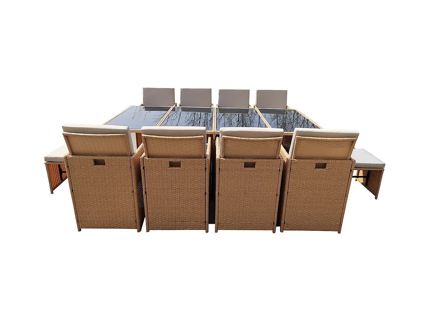 Salon de jardin encastrable résine tressée naturel 12 places FLORIDA