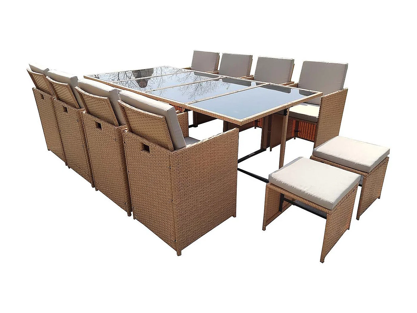 Salon de jardin encastrable résine tressée naturel 12 places FLORIDA