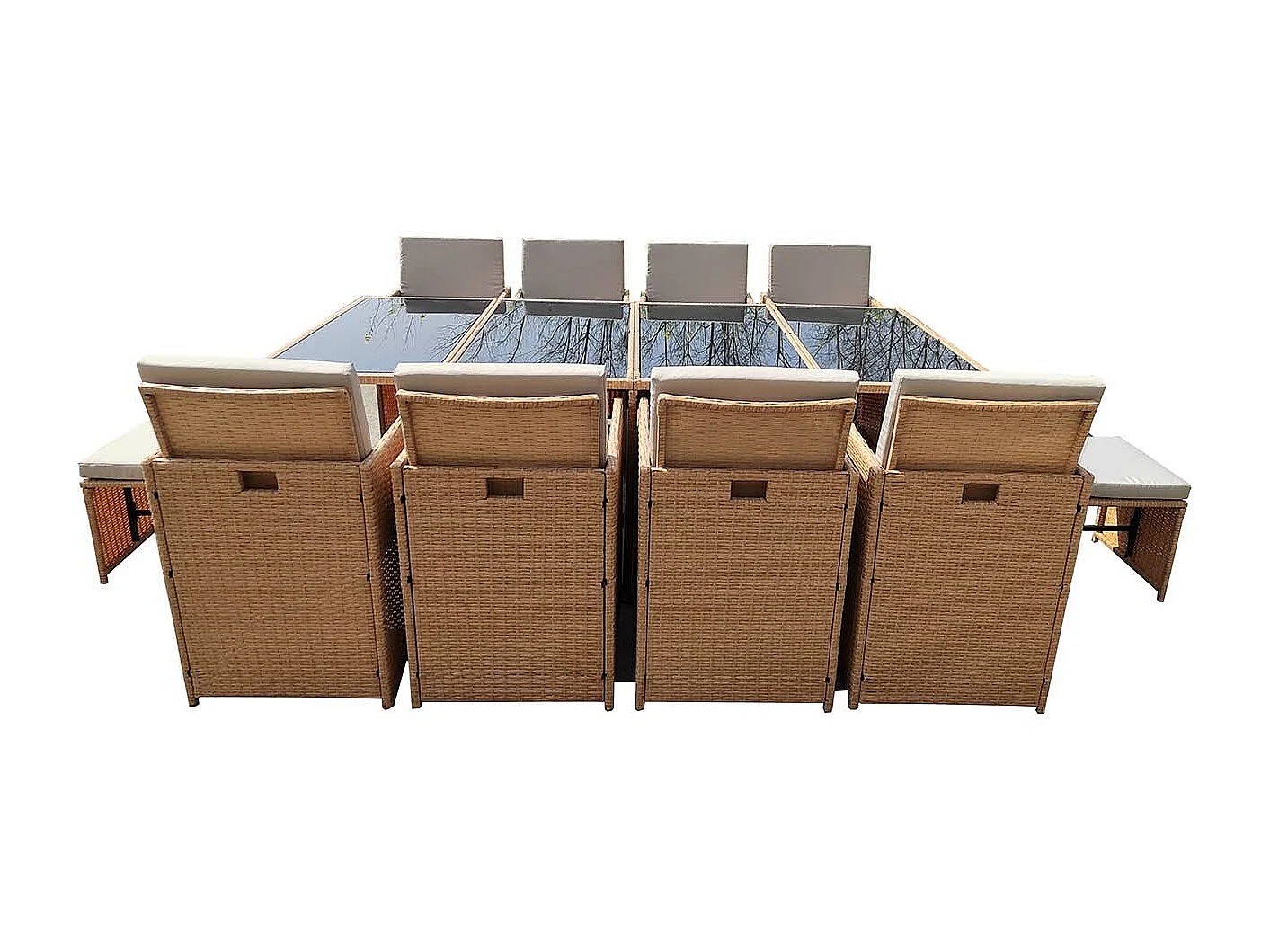 Salon de jardin encastrable résine tressée naturel 12 places FLORIDA