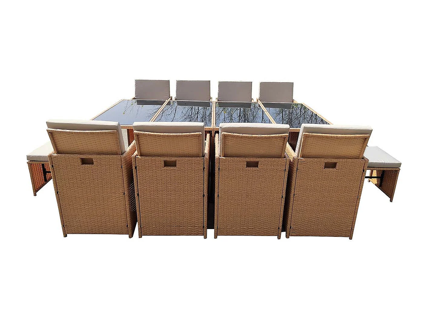 Salon de jardin encastrable résine tressée naturel 12 places FLORIDA