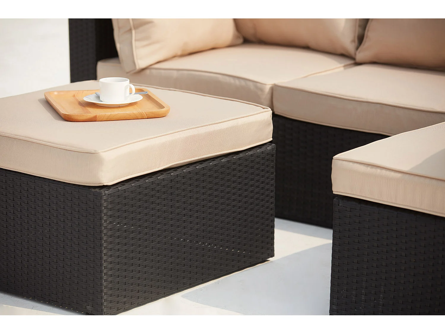 Modulaire 5-zits loungeset van grijs/beige gevlochten kunsthars MILANO - Innovatief en veelzijdig design