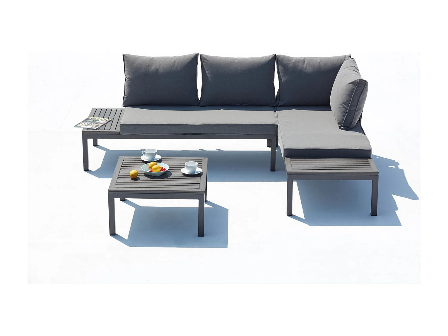 Salon de jardin 4 places en aluminium et acier gris foncé LOLEA