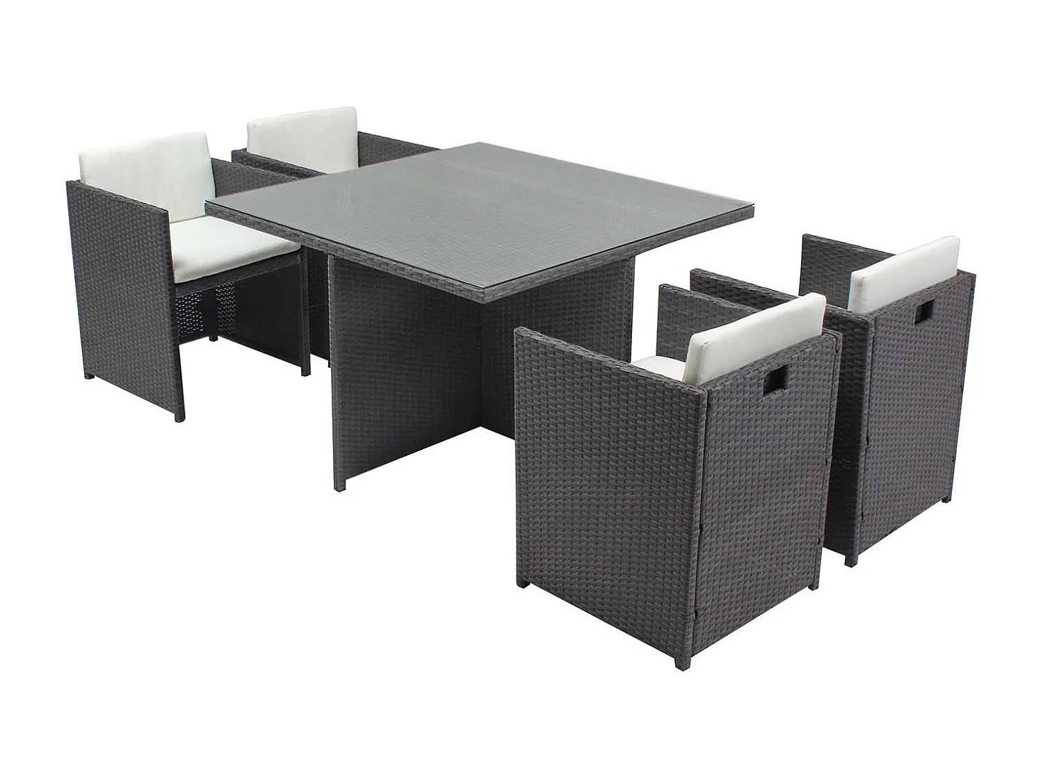 Table et chaises 4 places encastrables en résine gris-blanc MIAMI