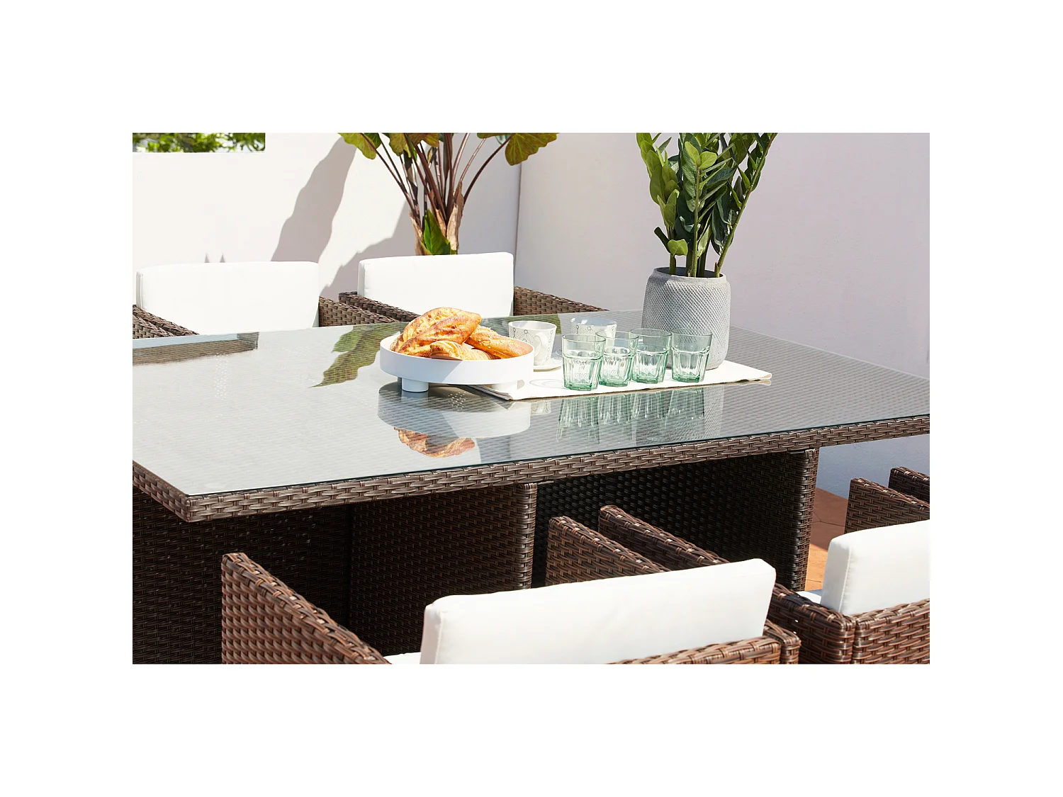 Conjunto de Jardim 8 Lugares em Rattan Sintético Castanho/Branco - Miami Concept-Usine