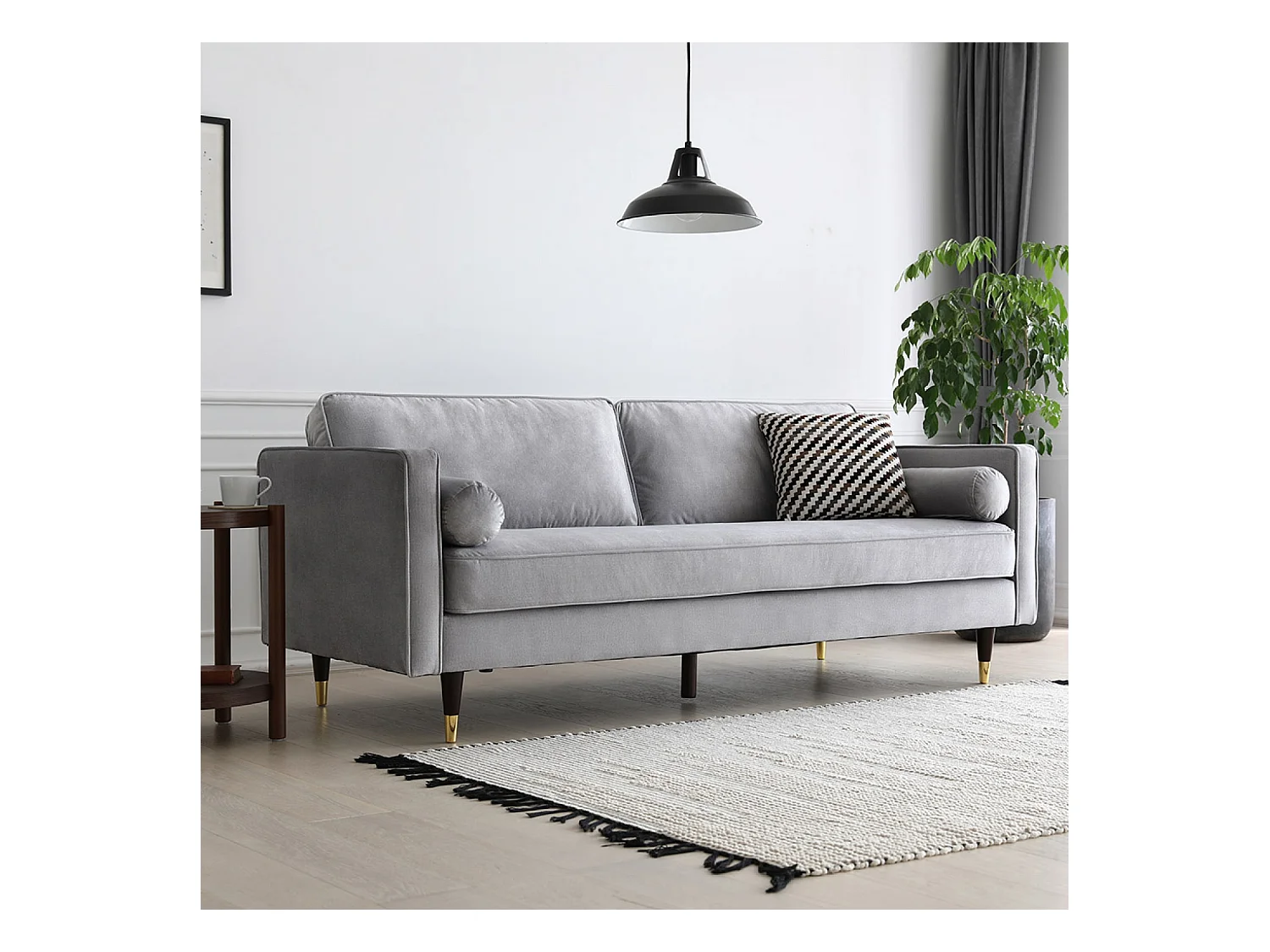 3-Sitzer-Sofa aus Samt, hellgrau  NALHA