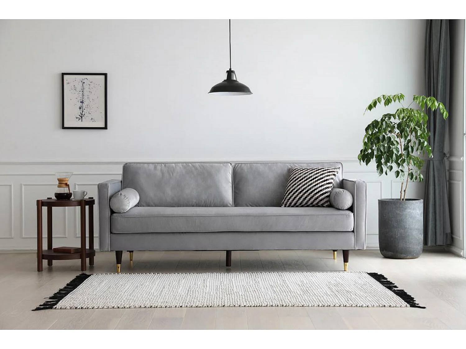 Canapé 3 places en velours gris clair NALHA