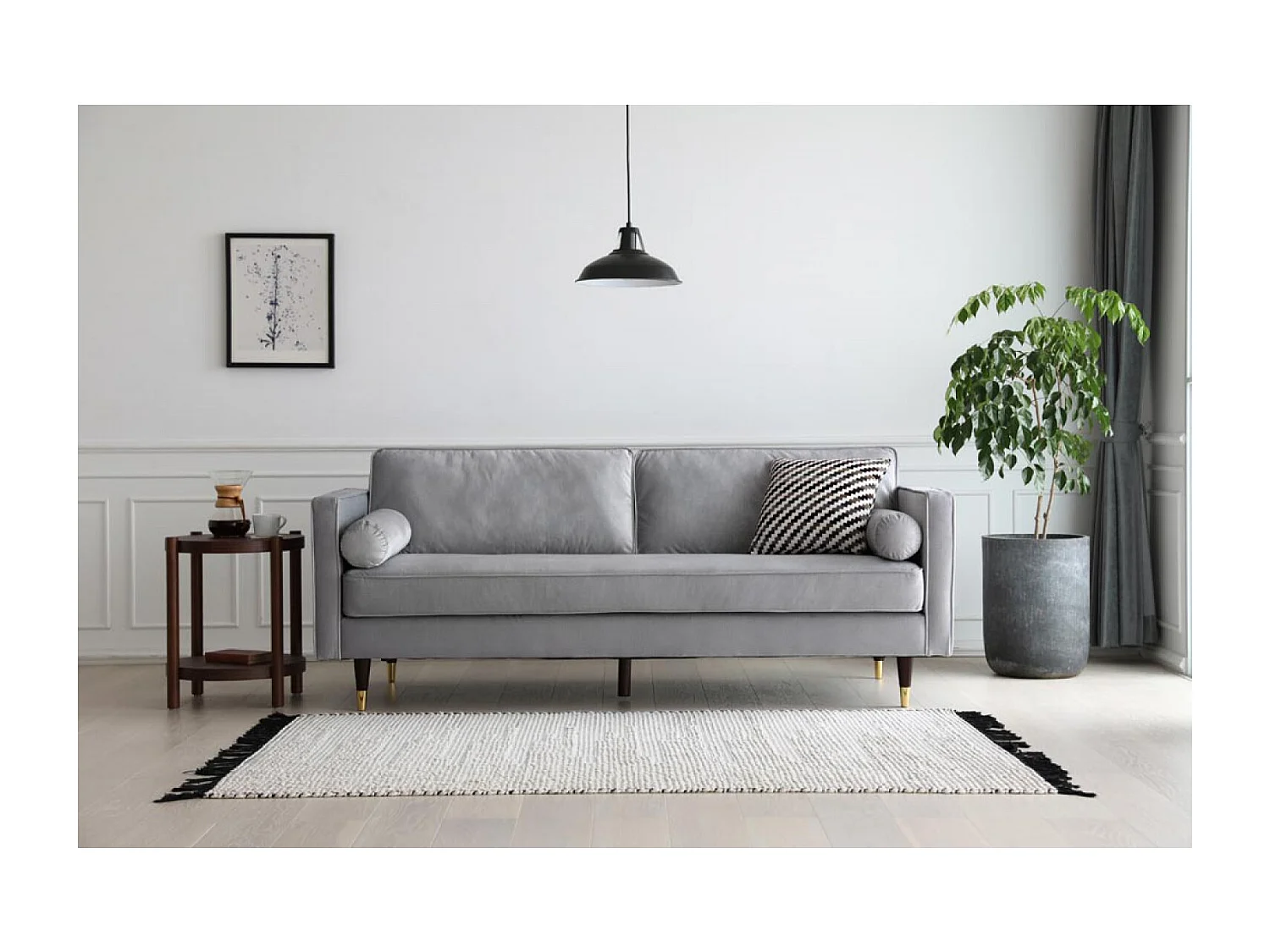 Divano 3 posti in velluto grigio chiaro NALHA