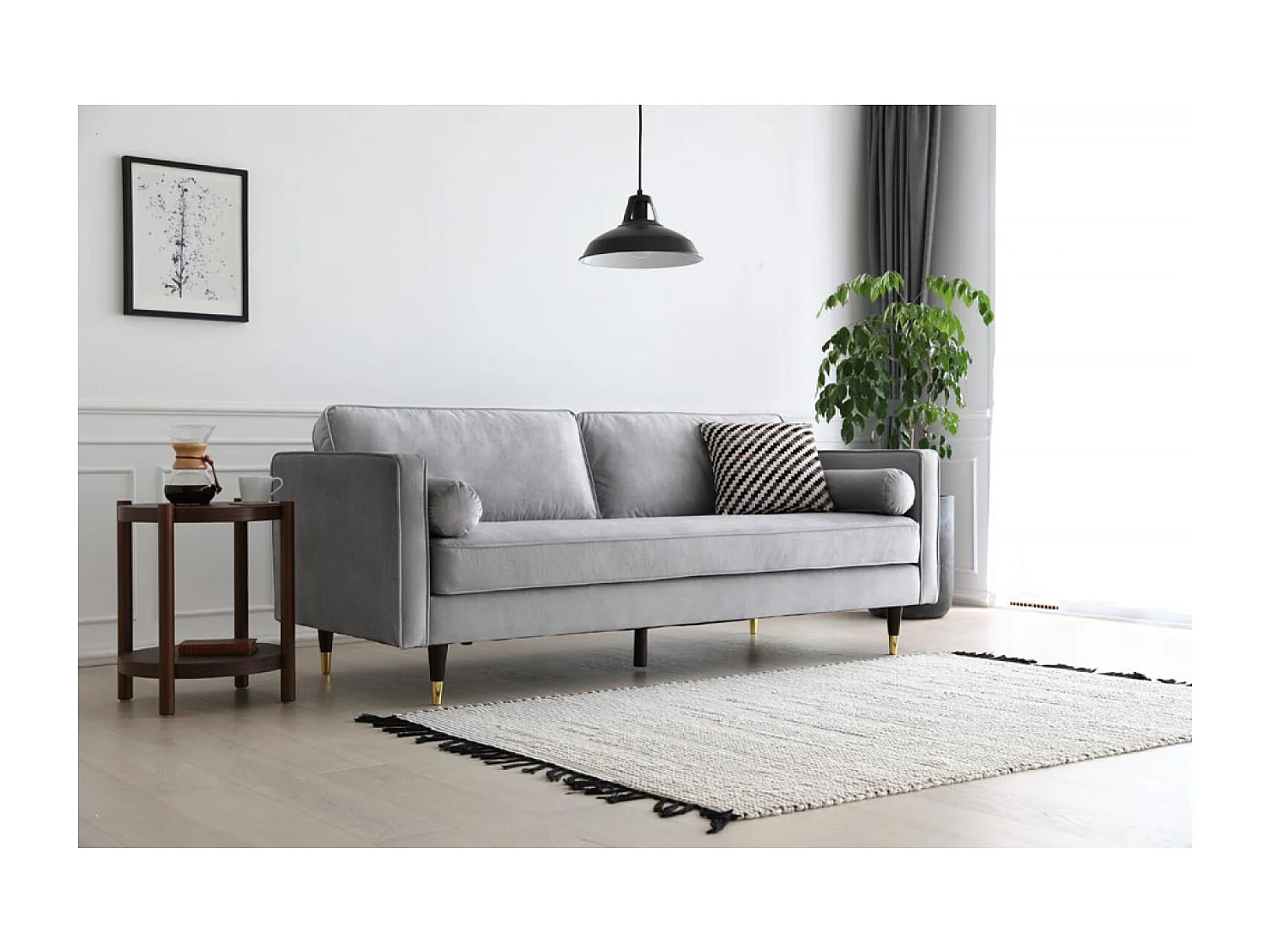 Divano 3 posti in velluto grigio chiaro NALHA