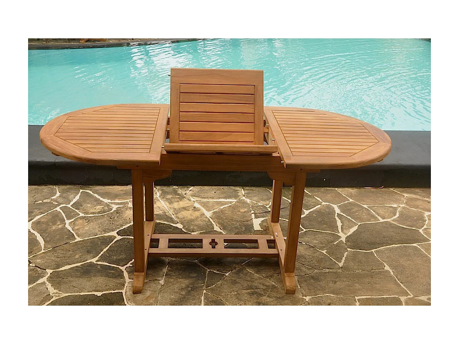 Table de jardin ovale extensible en teck brut 6 personnes KAJANG