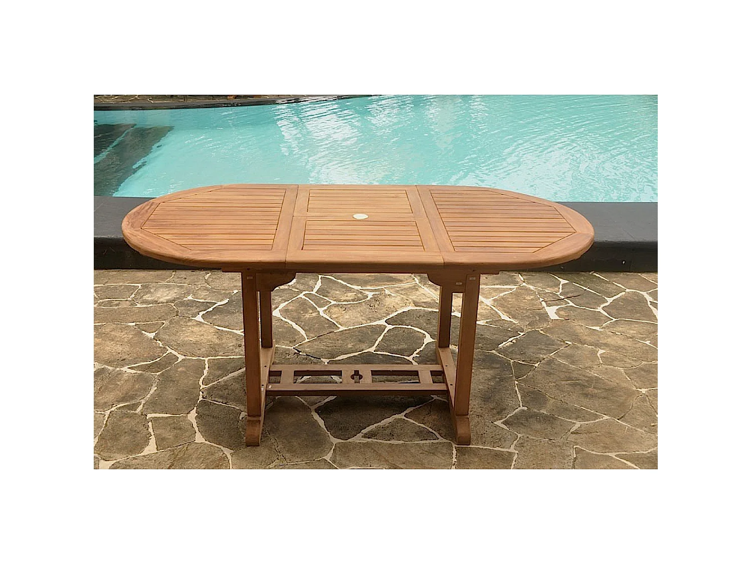 Mesa de jardín extensible ovalada de teca de 6 plazas KALANG