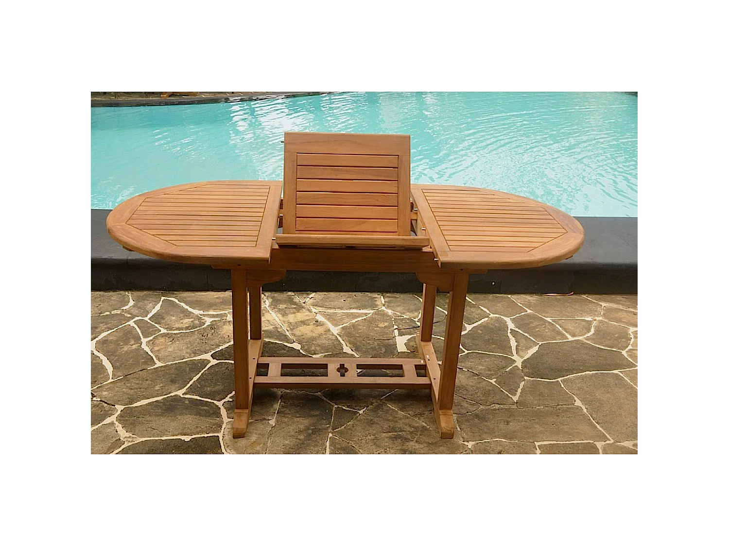 Mesa de jardín extensible ovalada de teca de 6 plazas KALANG