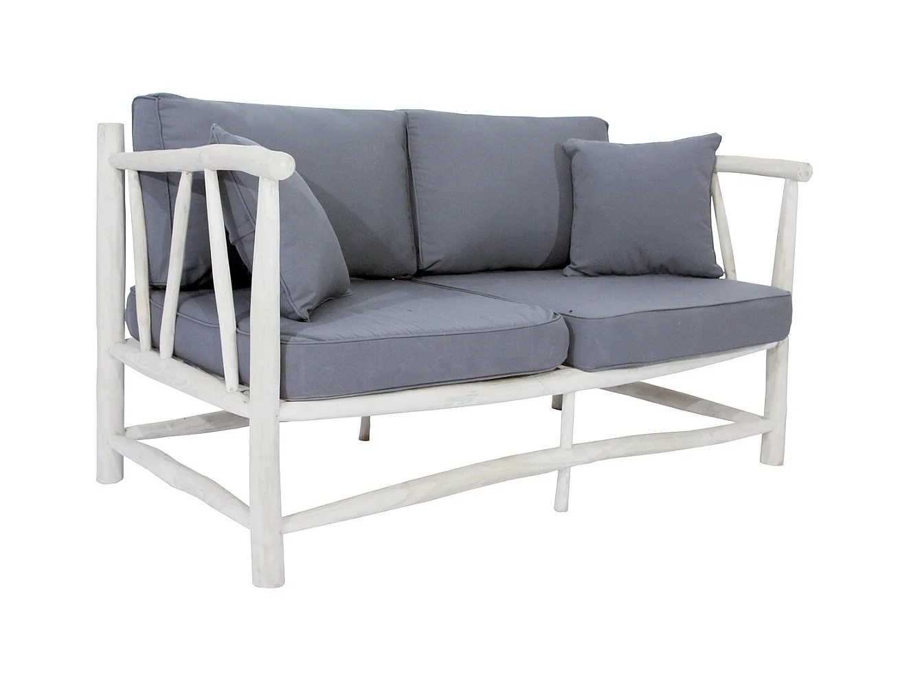 Tweezits teakhouten fauteuil met grijze kussen MOA - Etnische en Comfortabele Stijl