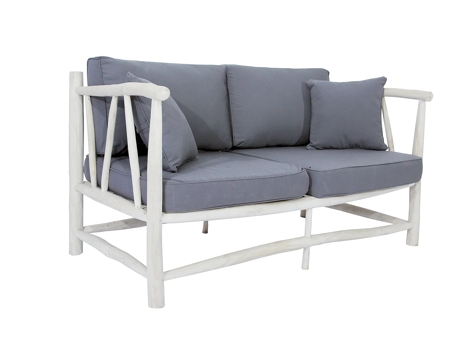 Fauteuil 2 personnes en teck avec coussin gris MOA