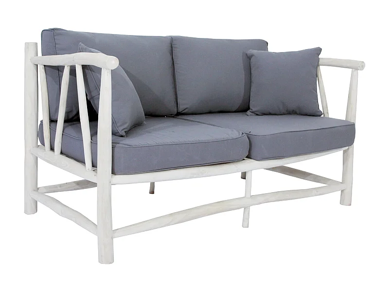 Fauteuil 2 personnes en teck avec coussin gris MOA