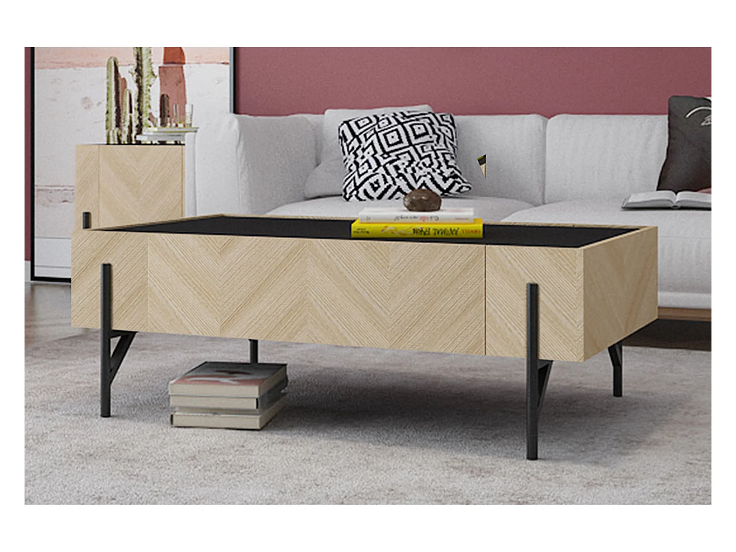 Table basse en bois clair avec 2 grands tiroirs SEQUOIA