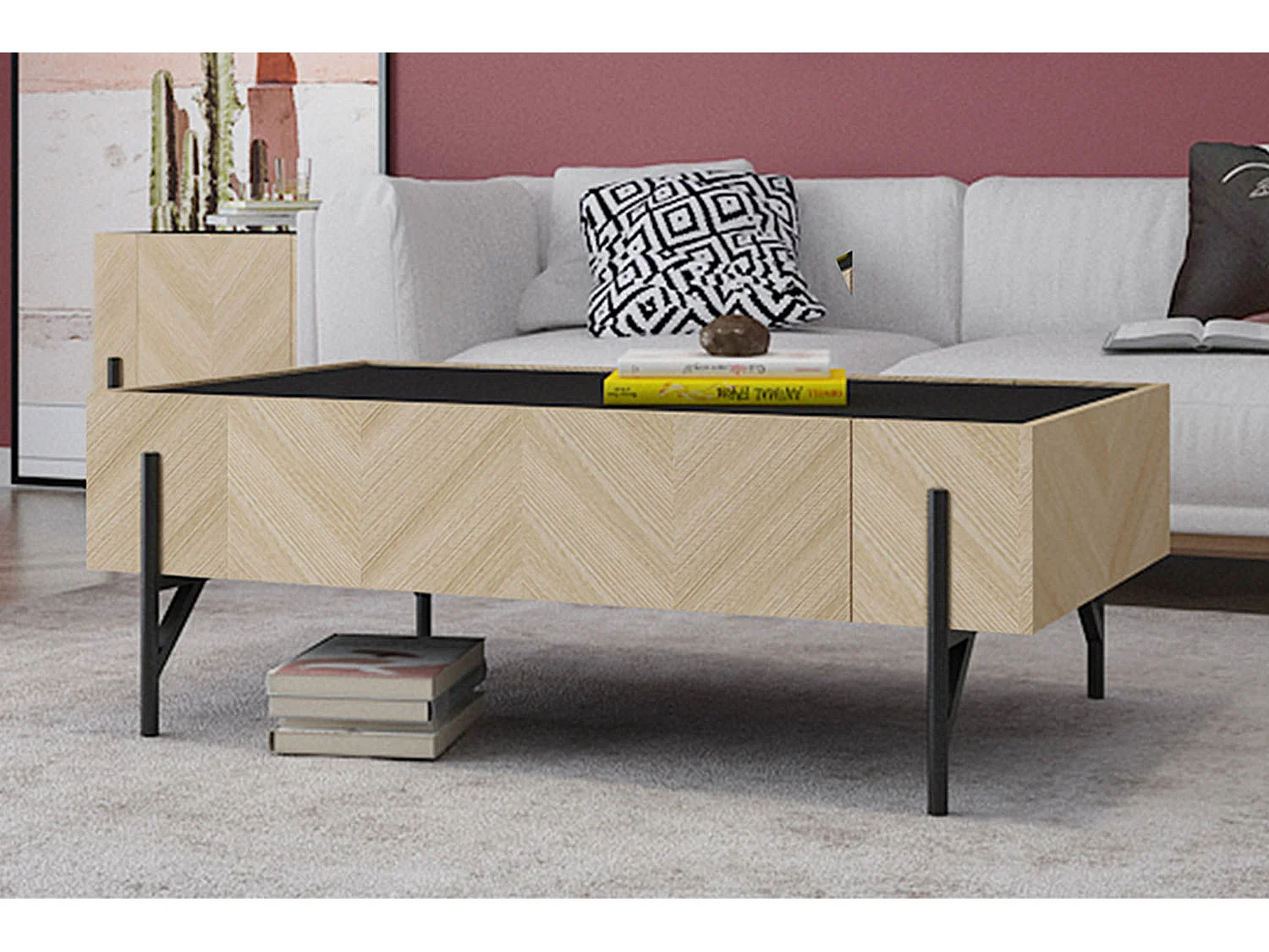 Table basse en bois clair avec 2 grands tiroirs SEQUOIA
