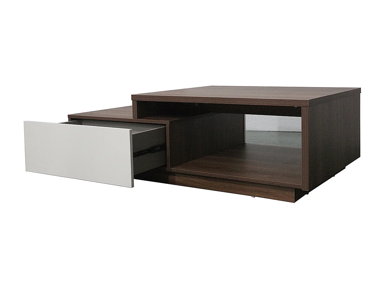 Mesa de centro de madera oscura y cajones blancos MONTREAL
