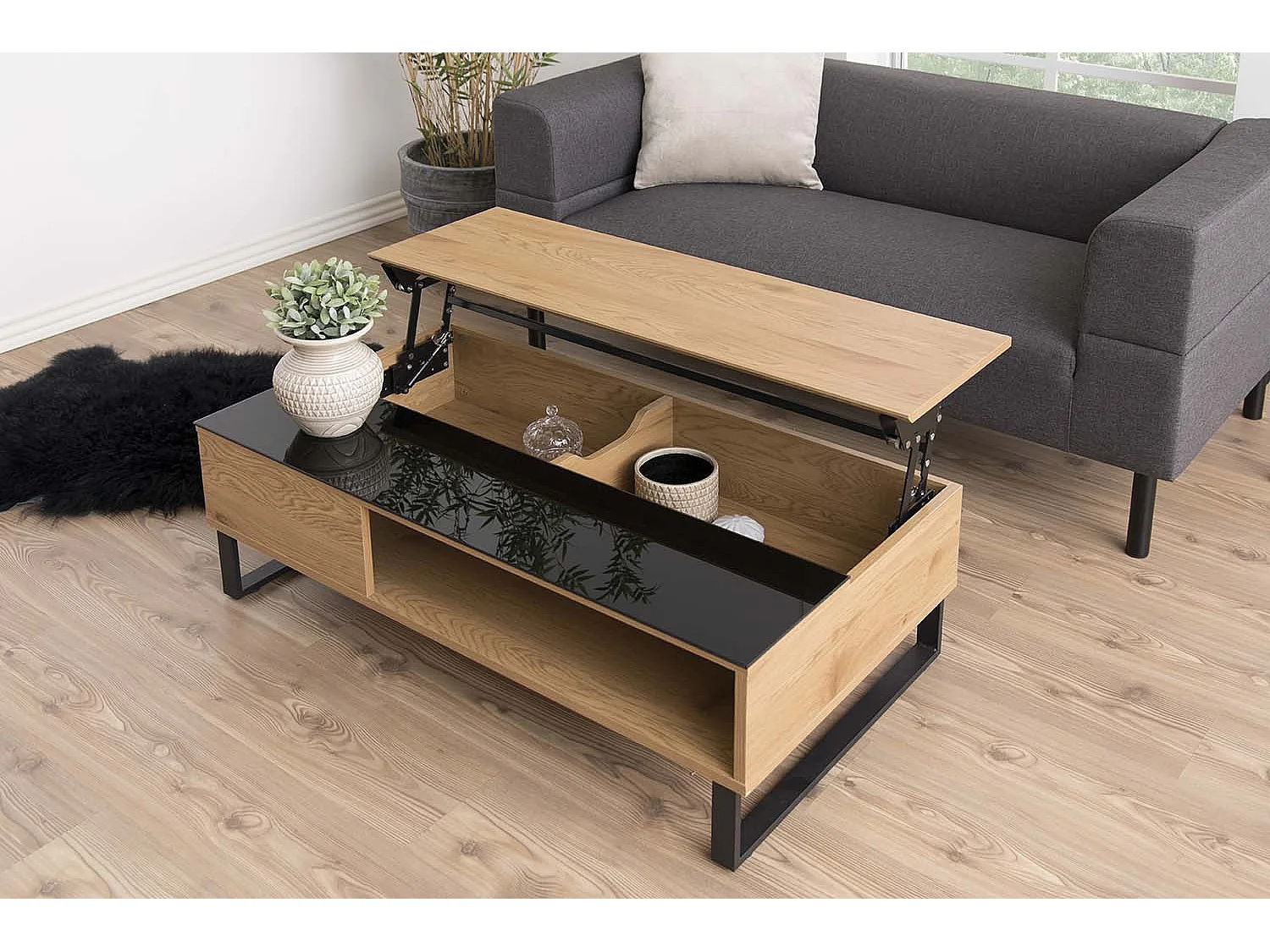 Table basse plateau relevable bois ELA