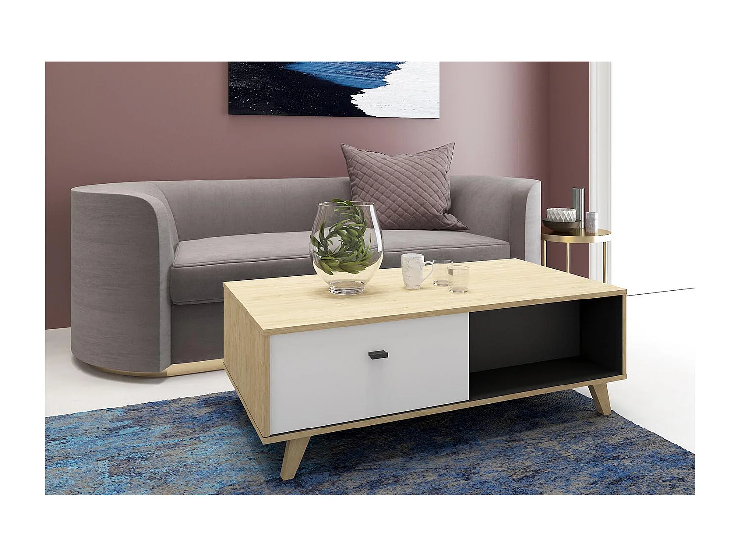 Couchtisch mit Schublade aus Naturholz SKADI