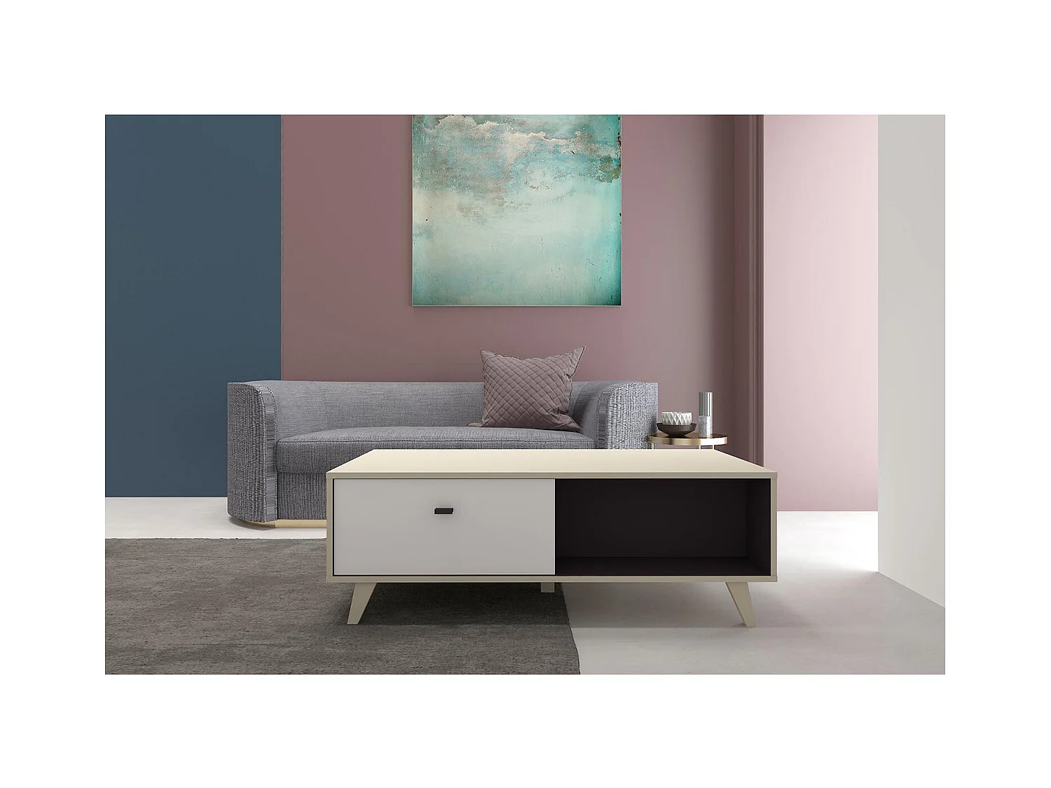 Couchtisch mit Schublade aus Naturholz SKADI