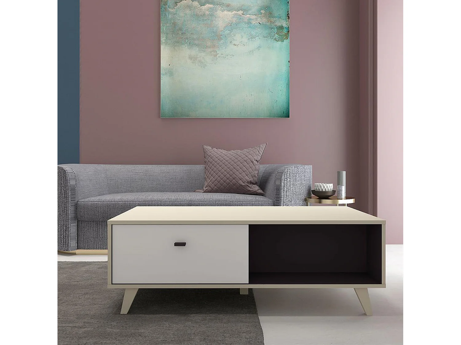 Table basse avec tiroir en bois naturel SKADI