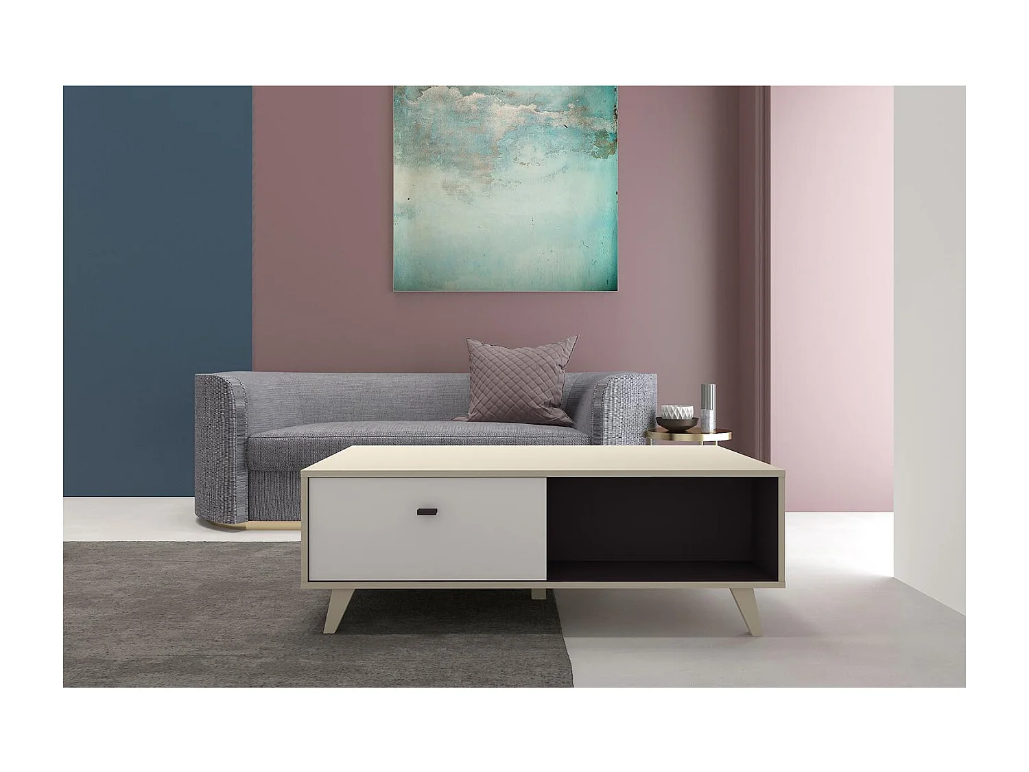 Table basse avec tiroir en bois naturel SKADI