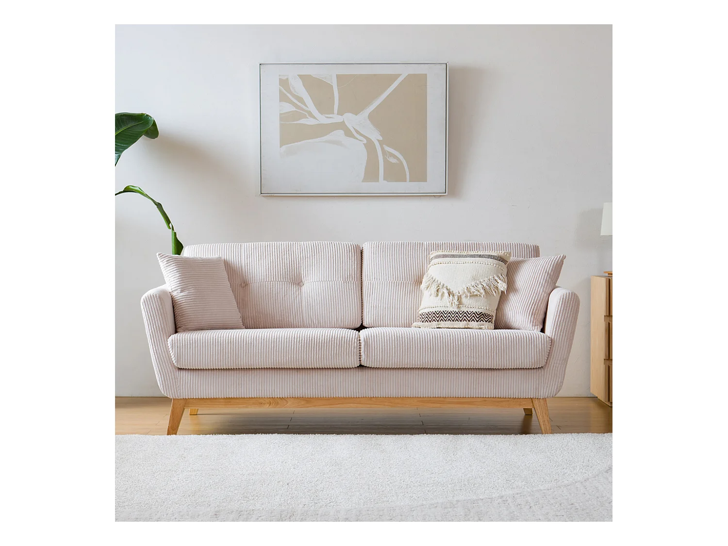 Canapé scandinave 3 places velours côtelé beige HOGA