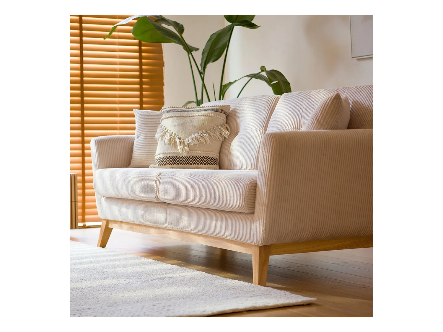 Canapé scandinave 3 places velours côtelé beige HOGA