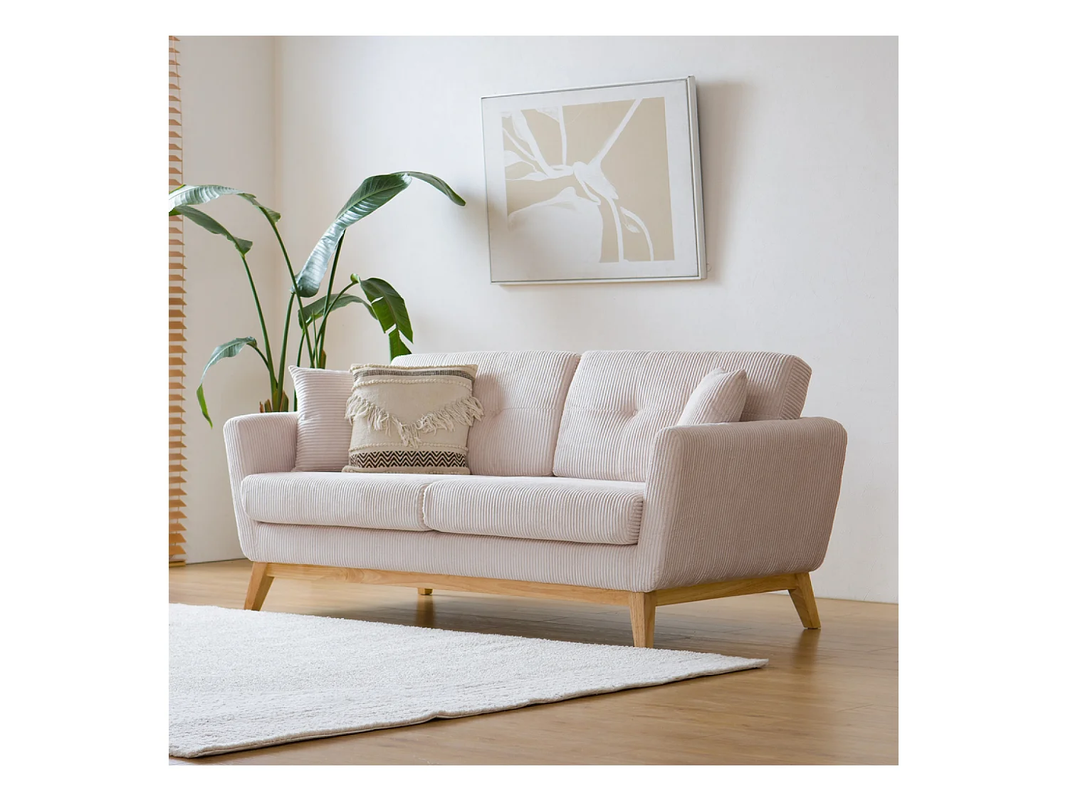 Canapé scandinave 3 places velours côtelé beige HOGA