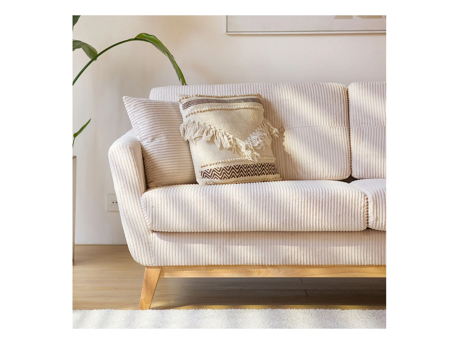 Canapé scandinave 3 places velours côtelé beige HOGA