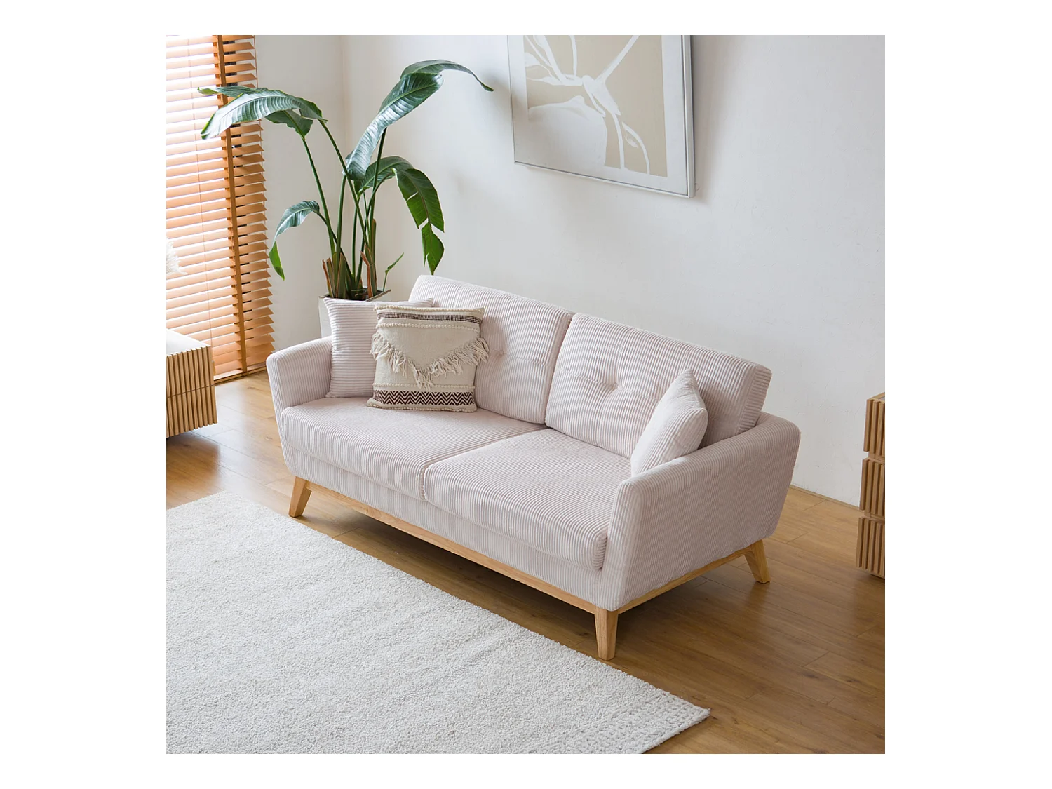 Canapé scandinave 3 places velours côtelé beige HOGA