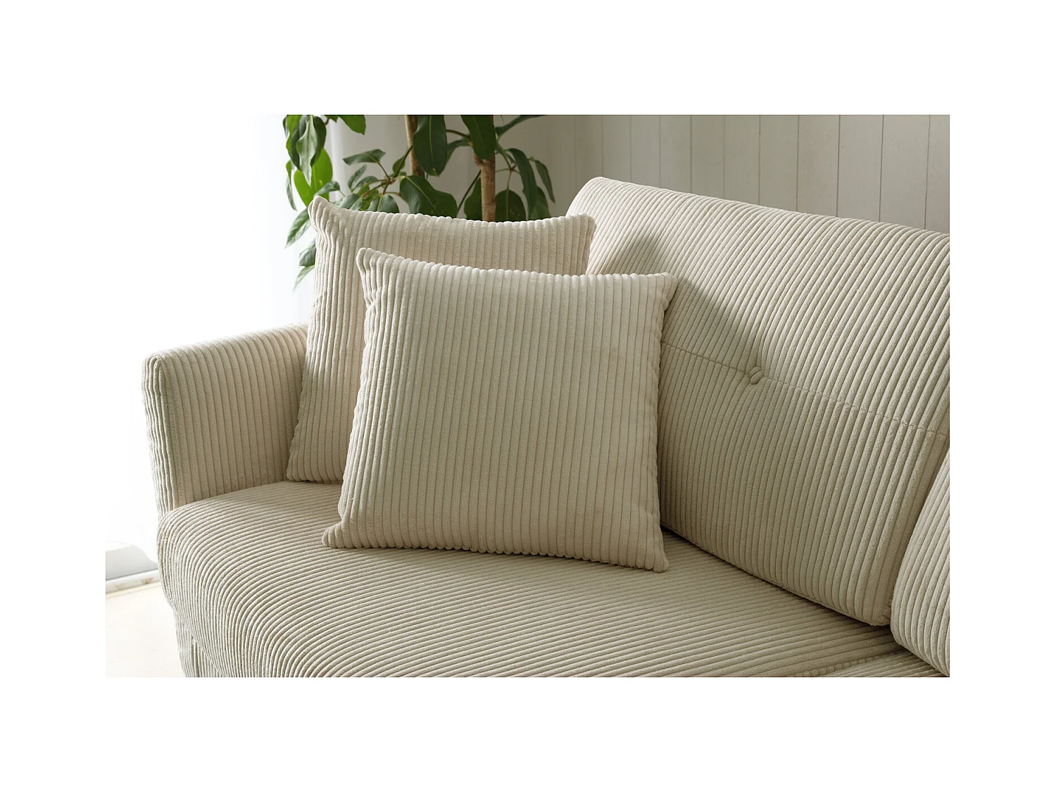 Canapé scandinave 3 places velours côtelé beige HOGA