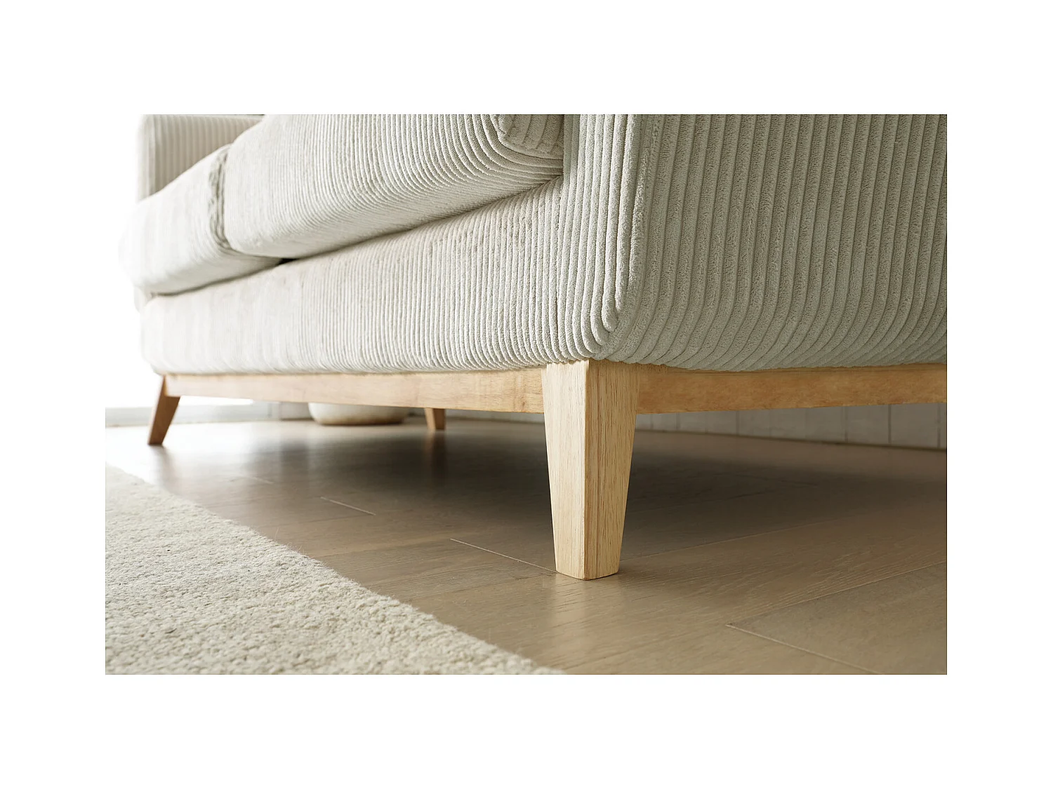 Canapé scandinave 3 places velours côtelé beige HOGA