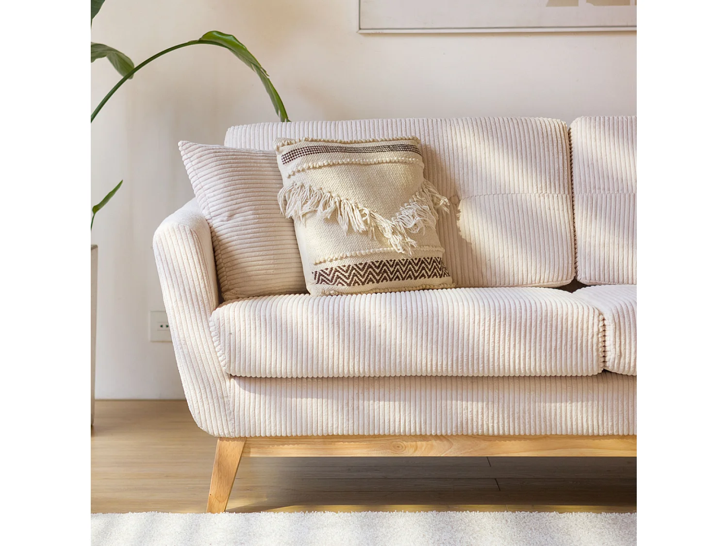 Canapé scandinave 3 places velours côtelé beige HOGA