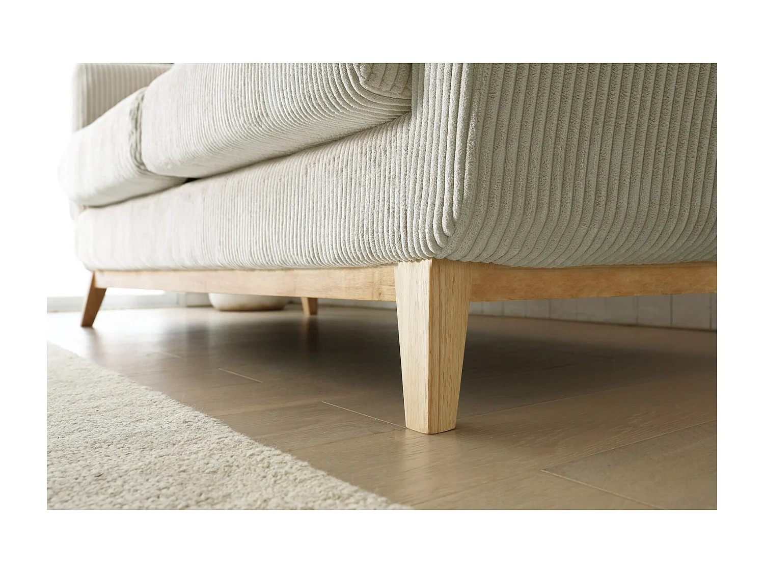 Canapé scandinave 3 places velours côtelé beige HOGA