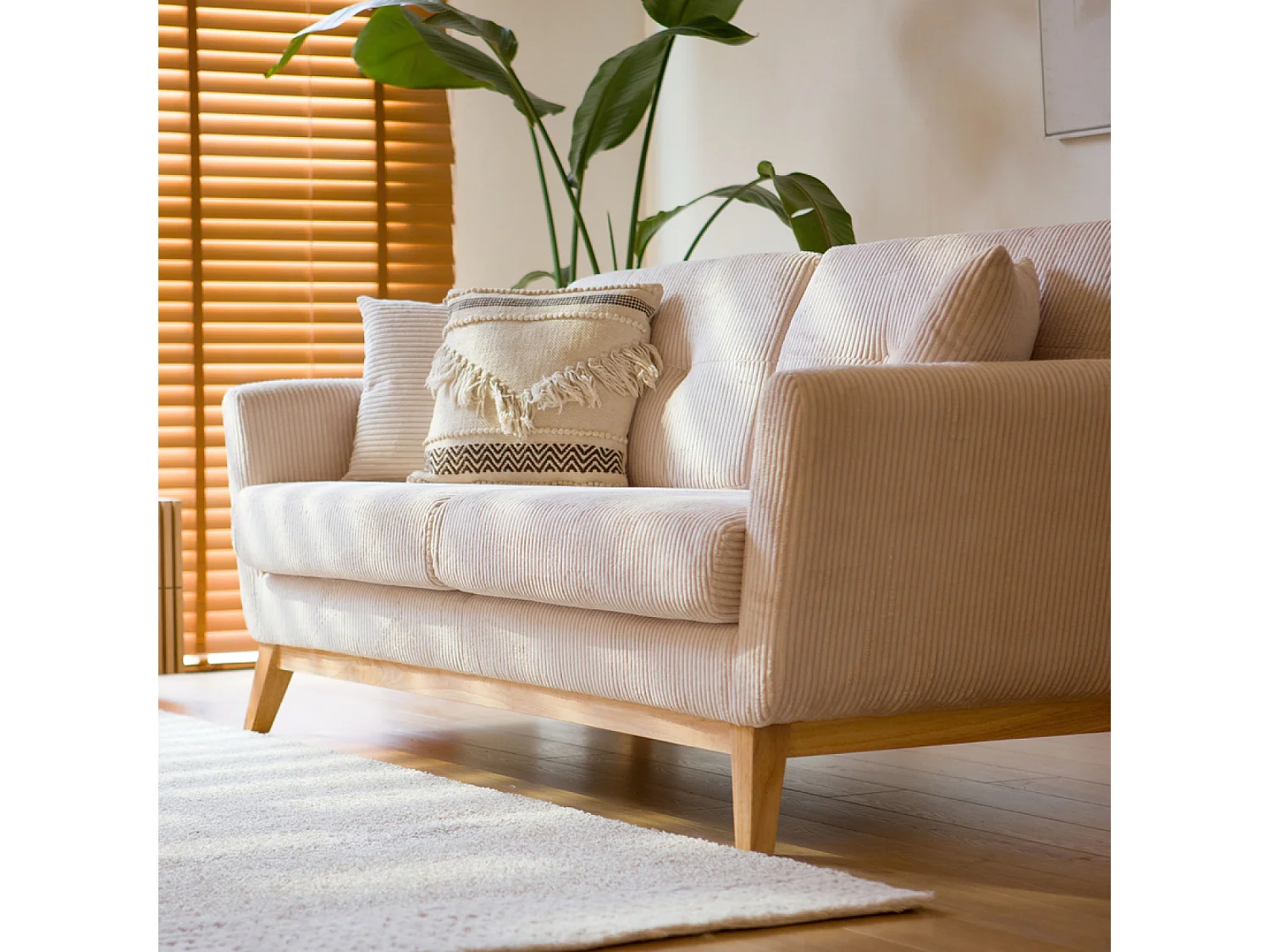 Canapé 3 places scandinave velours côtelé beige HOGA