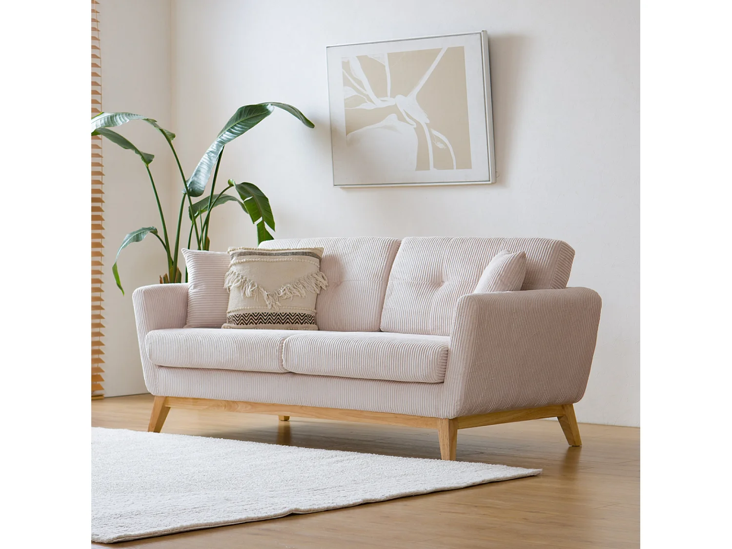 Divano scandinavo 3 posti velluto a coste beige HOGA