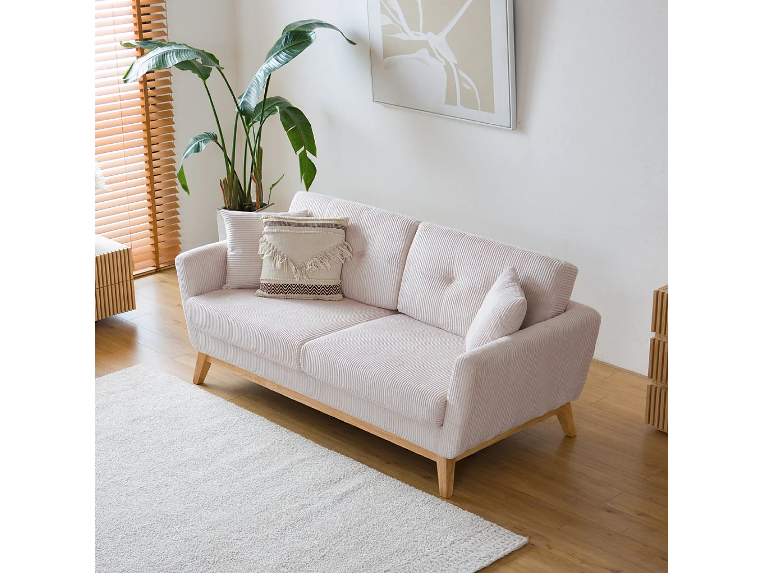 Divano scandinavo 3 posti velluto a coste beige HOGA