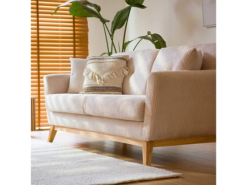 Canapé scandinave 3 places velours côtelé beige HOGA