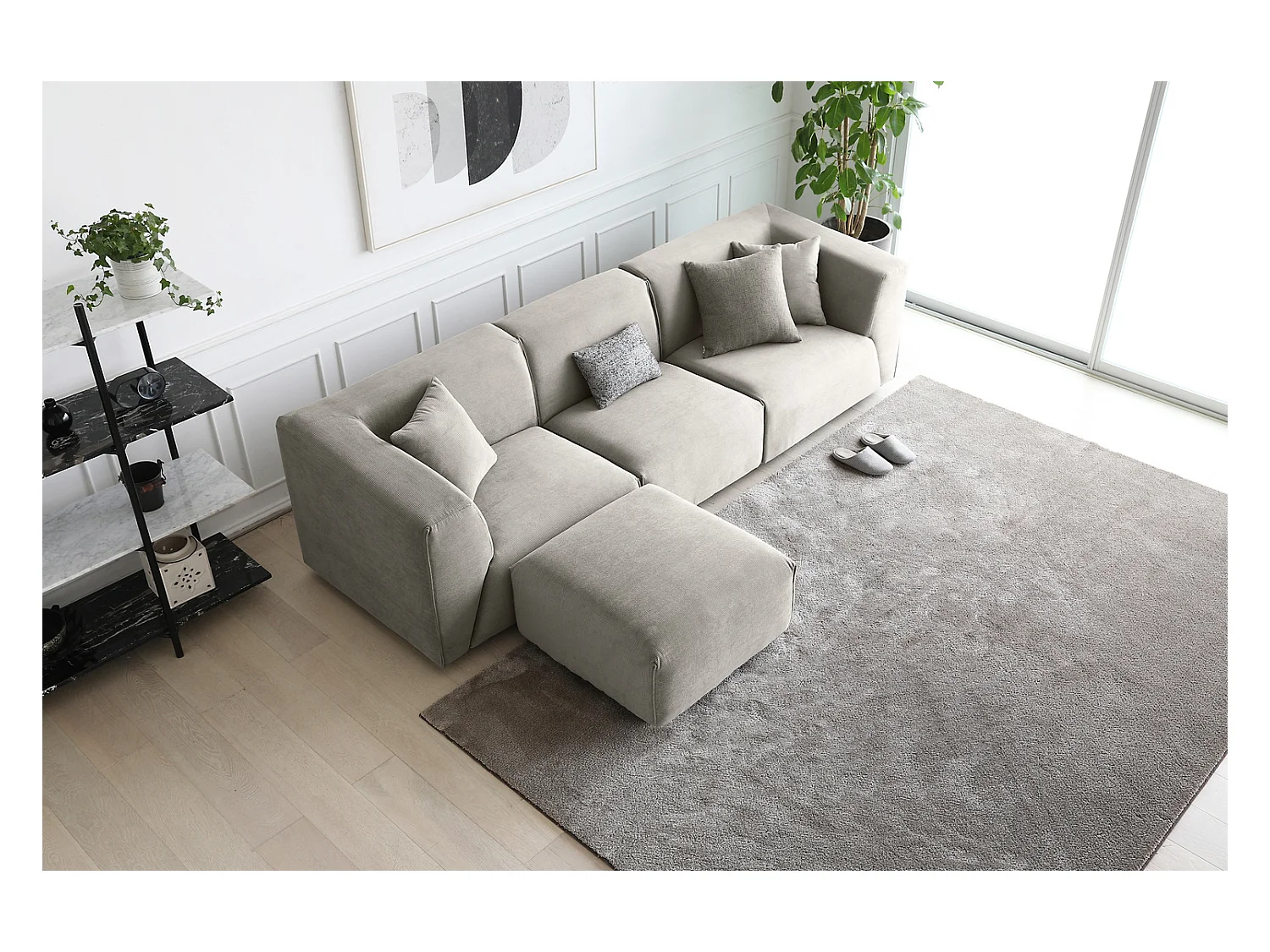 Modulsofa 3-Sitzer + 1 Hocker Cord hellgrau MONROE