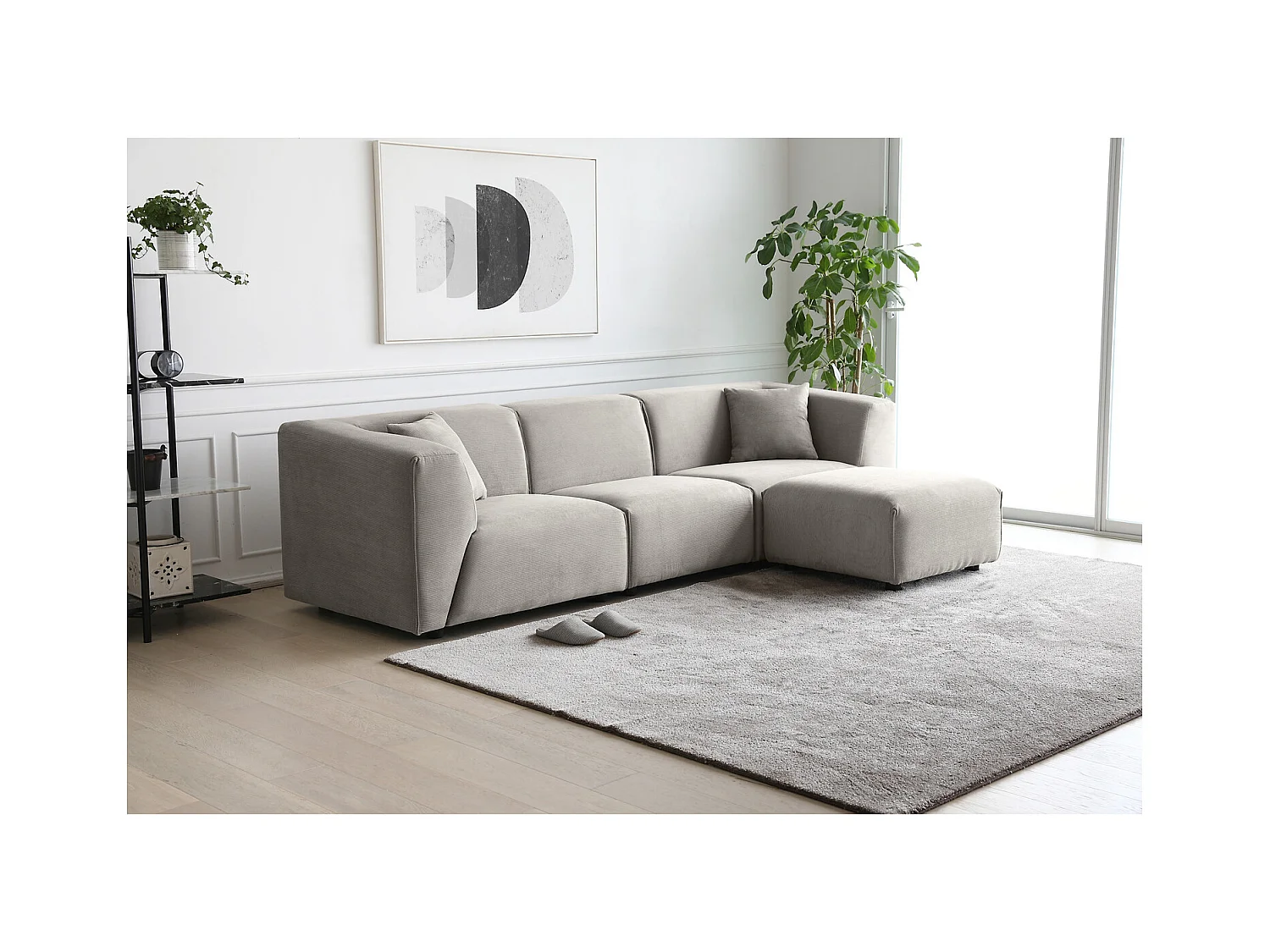 Modulsofa 3-Sitzer + 1 Hocker Cord hellgrau MONROE