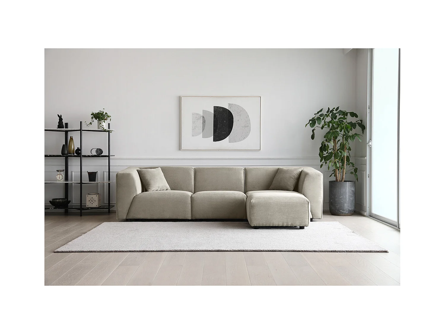 Modulsofa 3-Sitzer + 1 Hocker Cord hellgrau MONROE