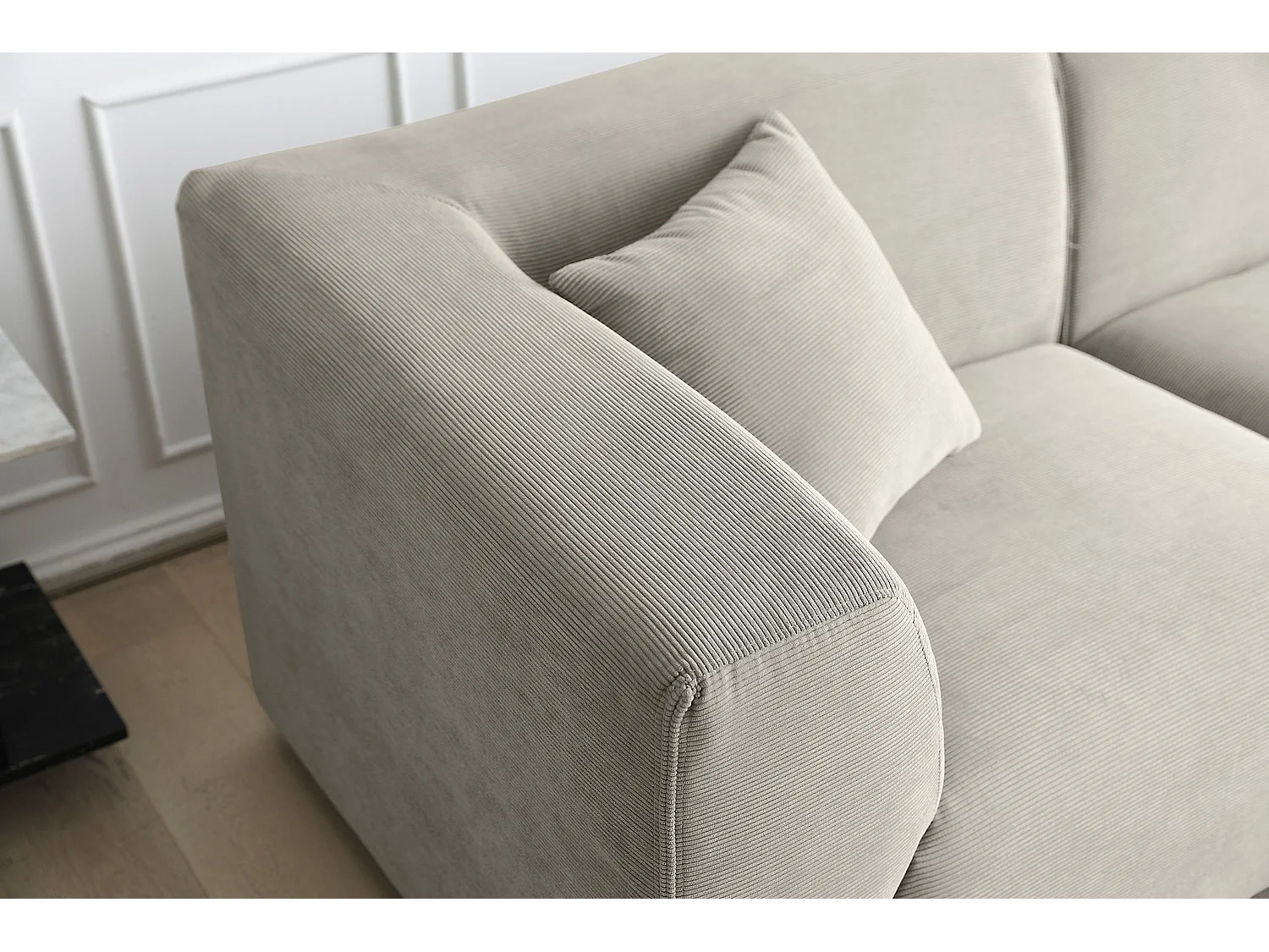 Modulaire 3-zitsbank + 1 poef van lichtgrijze ribfluweel MONROE - Scandinavisch design