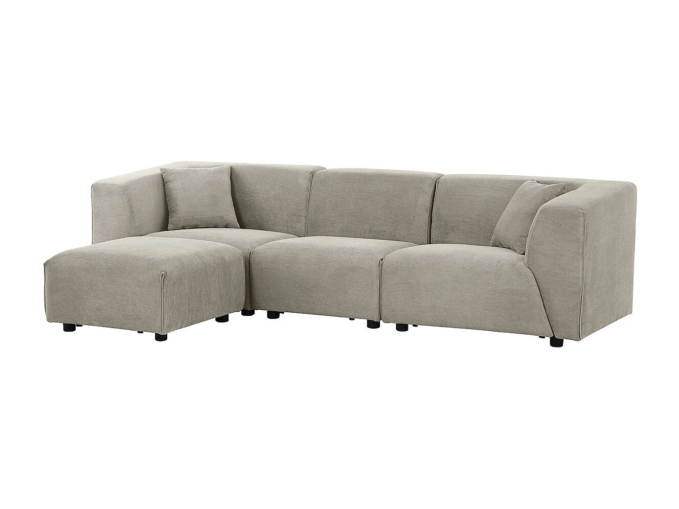 Modulaire 3-zitsbank + 1 poef van lichtgrijze ribfluweel MONROE - Scandinavisch design