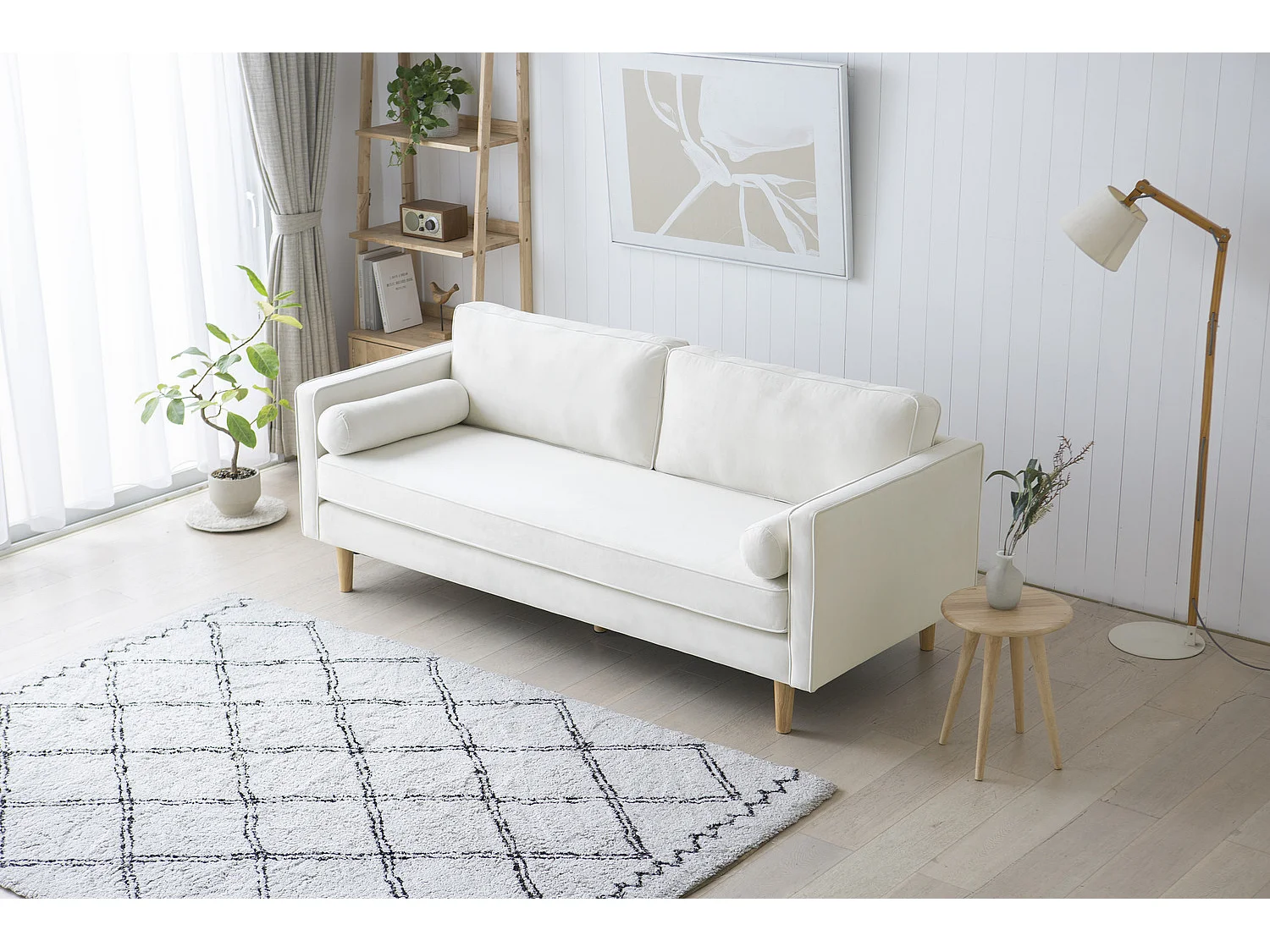Canapé 3 places en velours beige STAN